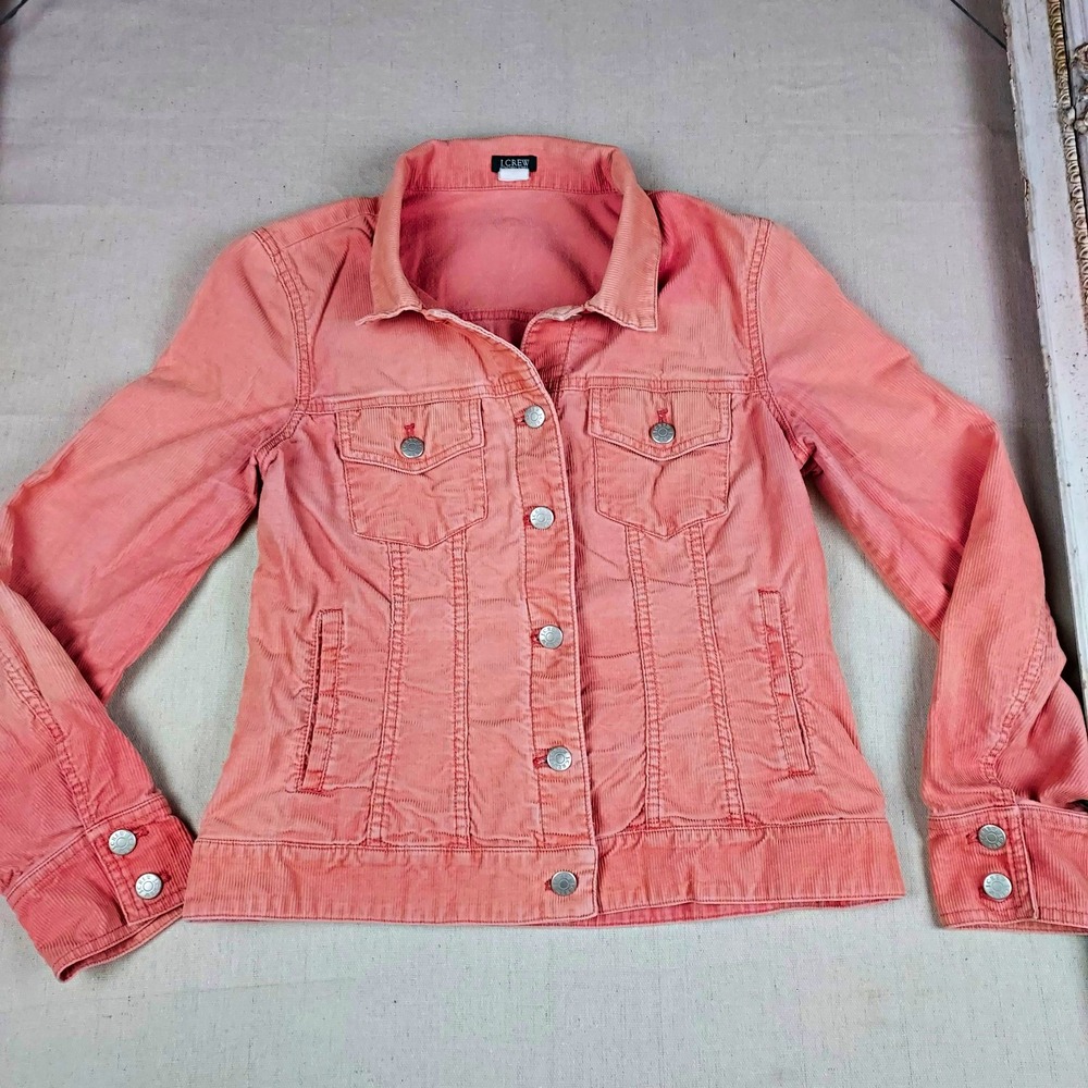 J.CREW Women's Salmon Corduroy Button Front Jacket Pockets Cotton Blend Size Sm